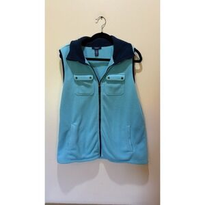 Chaps Women's Polyester Fleece Vest Full Zip Pockets Aqua Blue‎ & Navy Size XL